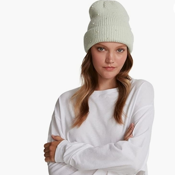 Steve madden ribbed embellished knit beanie mint - Picture 1 of 6
